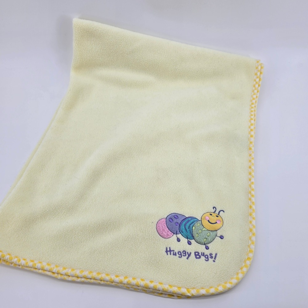VTG Circo Baby Blanket Huggy Bugs Caterpillar Embroidered Fleece Gingham Yellow